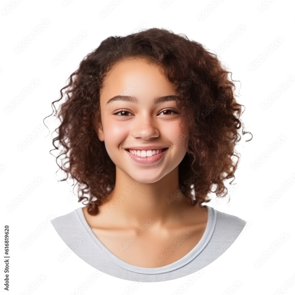 Portrait of smiling young girl for profile picture. Illustration Generative AI. Portrait of smiling young girl for profile picture. Illustration Generative AI.