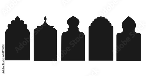 Islamic frames shape of a window or door arch. Arab frame set. Vector illustration