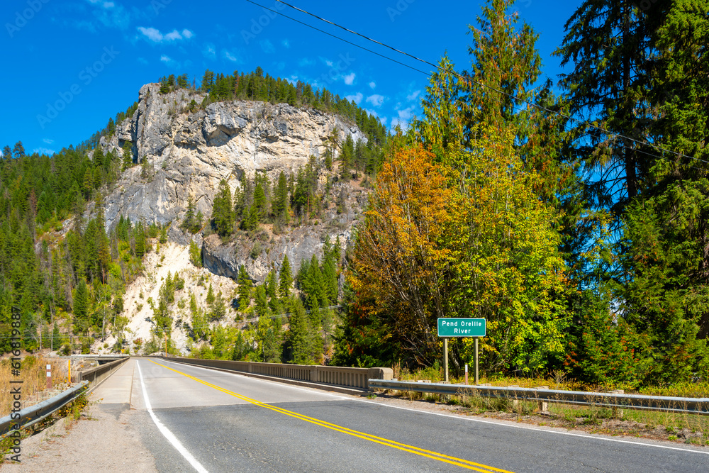 The rocky embankments above the Pend Oreille River at the Metaline