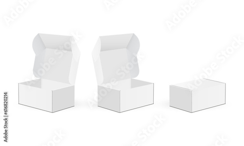 Cardboard Packaging Boxes With Opened and Closed Lid, Isolated on White Background. Vector Illustration