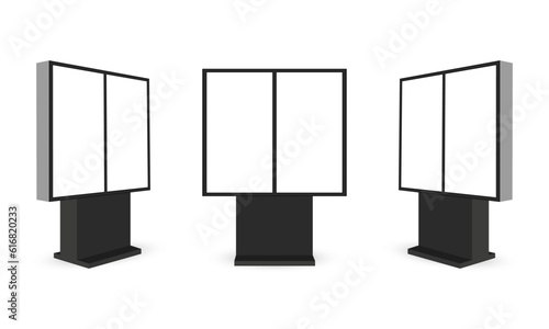 Set of Outdoor Digital Signages With Blank Dual Screen, Side View, Isolated. Vector Illustration