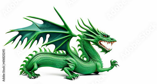 cartoon style green dragon in natural background, symbol of 2024 new year created with generative ai technology © Alena Yakusheva