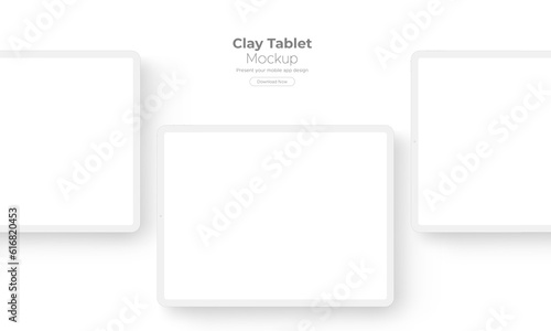 Clay Tablet Computers, Mockup for Showing Apps Design, Isolated on White Background. Vector Illustration