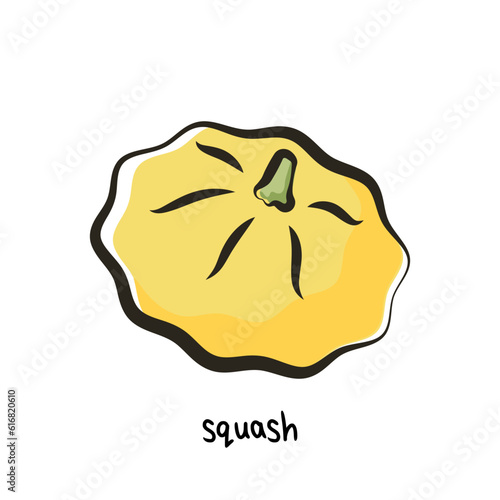 Yellow squash icon in cartoon flat style with outline. Squash isolated on black background. Vector.