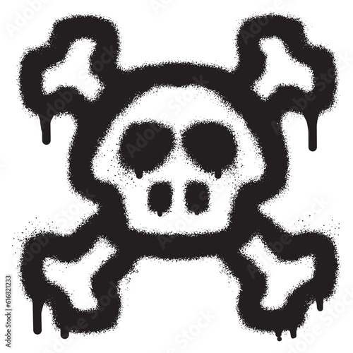 Skull and crossbones poison icon graffiti with black spray paint