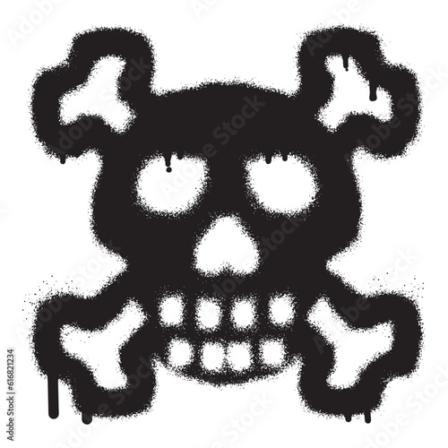 Skull and crossbones poison icon graffiti with black spray paint