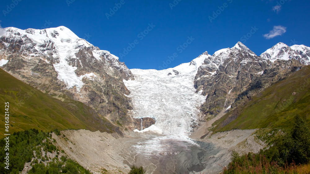 glacier in the Caucasus mountain range in Georgia. Mountain landscape