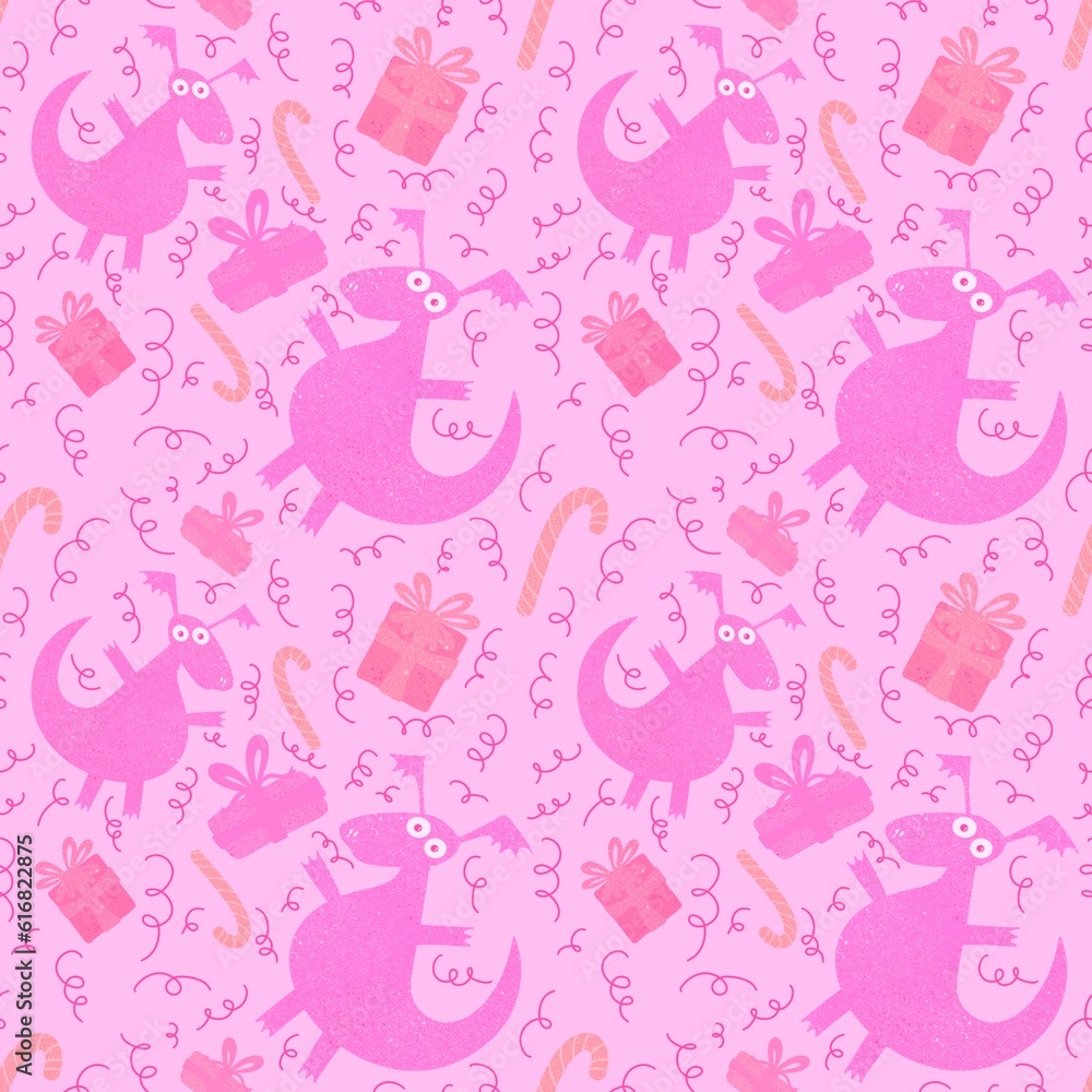 Cartoon dinosaur monsters seamless dragon pattern for wrapping paper and Christmas gift box and kids clothes Cartoon dinosaur monsters seamless dragon pattern for wrapping paper and Christmas gift box and kids clothes