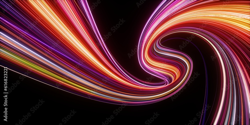 3d render. Abstract neon curvy lines isolated on black background Stock ...
