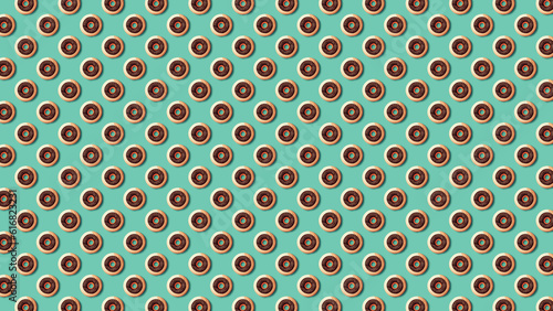 Donuts seamless pattern on solid color background., pop art pattern. Ornament with donuts. design for printing on fabric and textile, wrapping paper. Wallpaper for walls, Generative AI