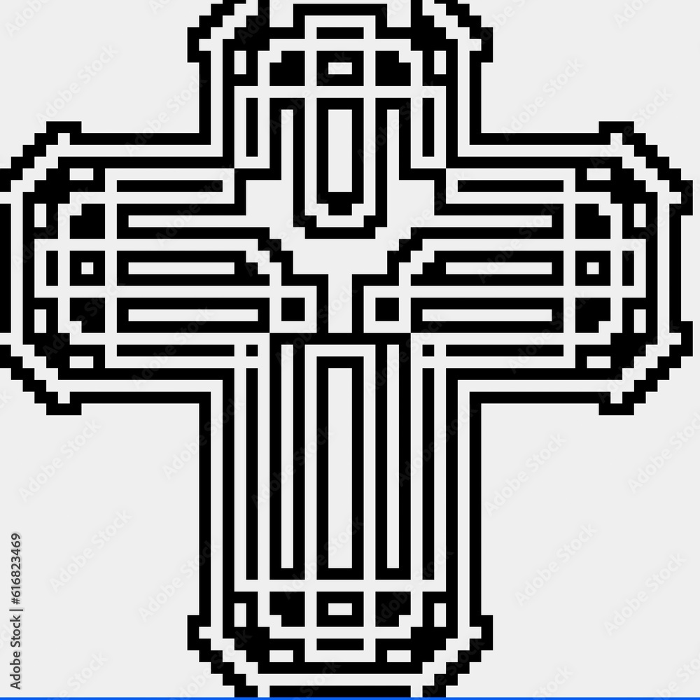 Cross with black and white patterns on a white background. Cross with black and white patterns on a white background.