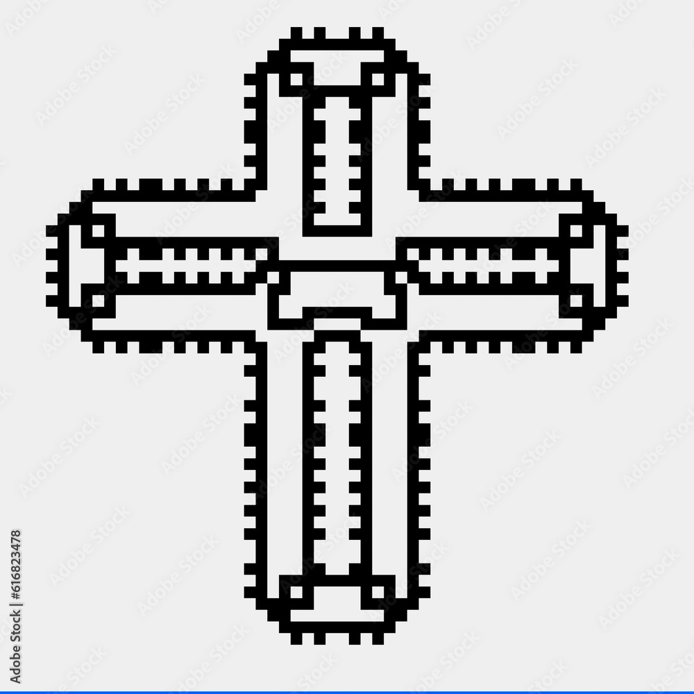 Cross with black and white patterns on a white background.