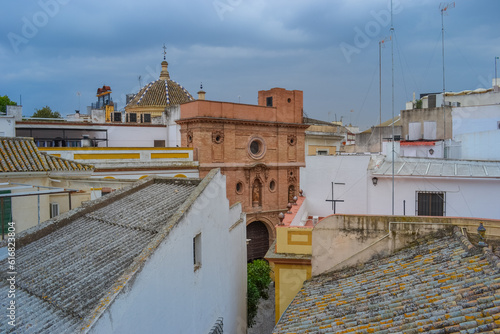 Spain, Sevilla, 23.05.2023:This is the Church of Buen Suceso is a Catholic temple in Seville. Active and open to general public. Rooftop view. photo