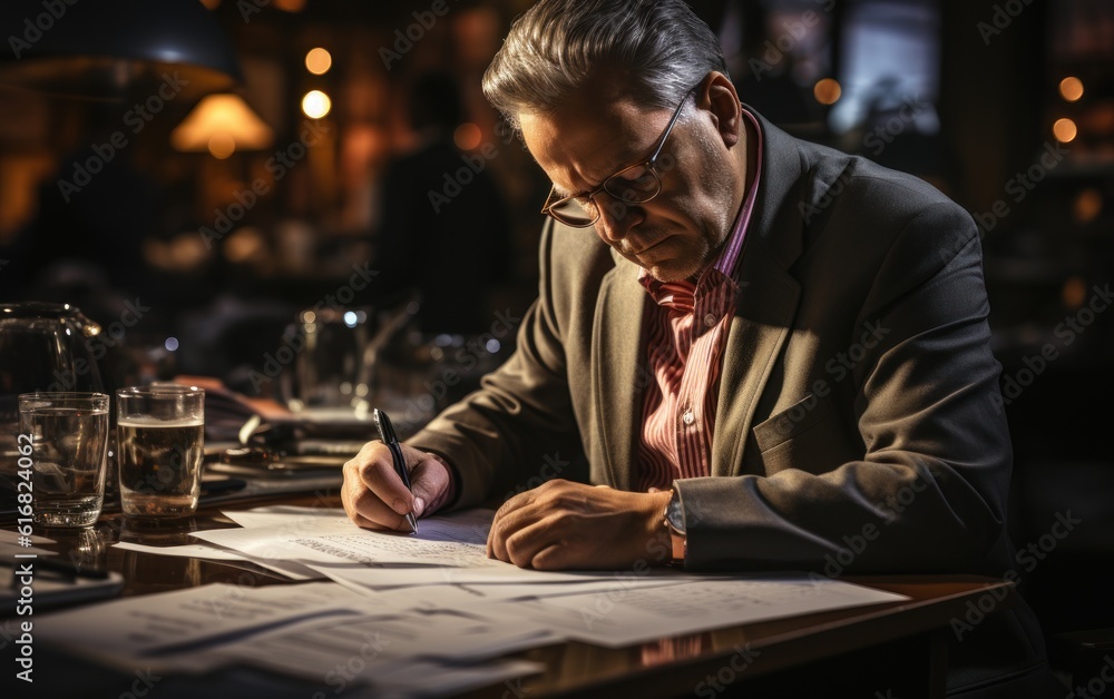 Tax Filing Expertise: Man Completing Individual Income Tax Return Form, Generative AI Tax Filing Expertise: Man Completing Individual Income Tax Return Form, Generative AI