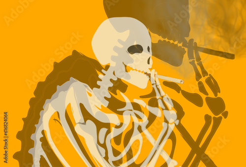 smoking skull on yellow background