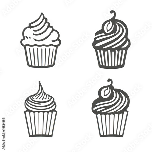 set of cupcake in various style  outline icon