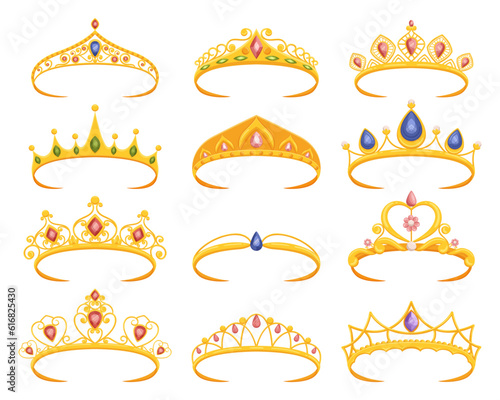Exquisite Collection Of Regal Tiaras, Adorned With Precious Gemstones And Intricate Designs, Epitomizing Elegance