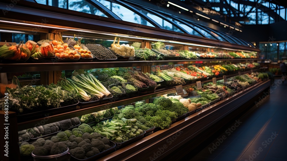 Freshness Abundance: A Massive Modern Grocery Store Showcasing Fresh Produce, Generative AI Freshness Abundance: A Massive Modern Grocery Store Showcasing Fresh Produce, Generative AI