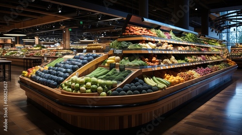 Freshness Abundance: A Massive Modern Grocery Store Showcasing Fresh Produce, Generative AI