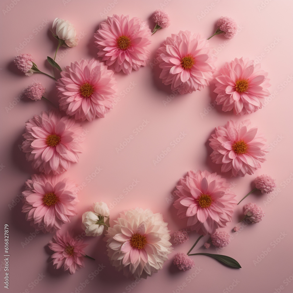 Top View Image of Pink Flowers Arranged Artfully over a Soft and Pastel Background Top View Image of Pink Flowers Arranged Artfully over a Soft and Pastel Background
