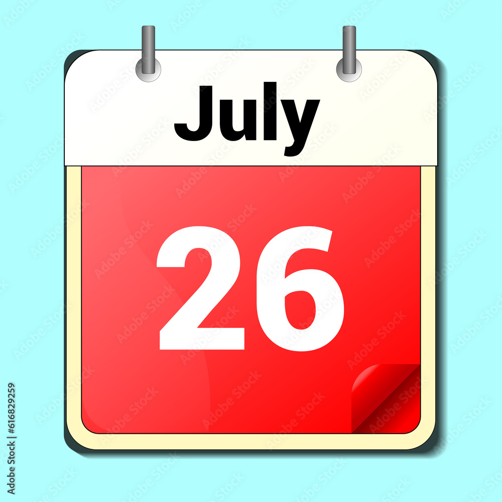 day on the calendar, vector image format, JULY 26 day on the calendar, vector image format, JULY 26