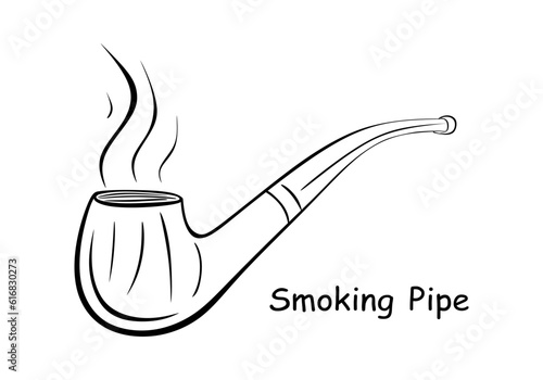 Hand drawn Smoking Pipe isolated on white background. Tobacco pipe with smoke. Vector illustration