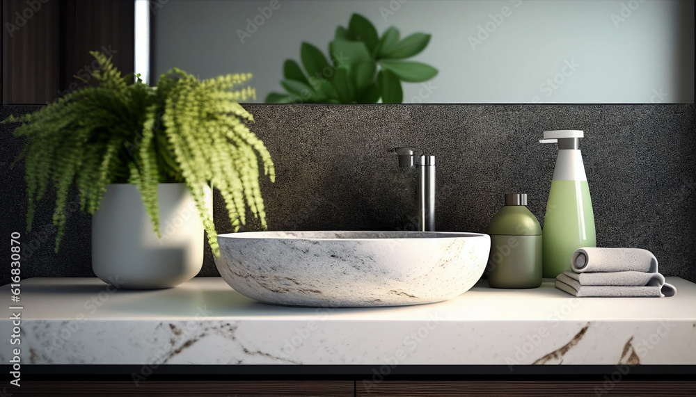 Modern minimalist bathroom countertop with mirror AI-generated