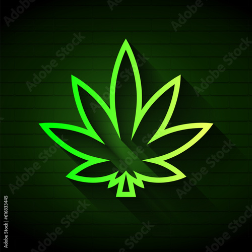 Cannabis neon sign. Marijuana medical Night bright signboard. Glowing Red Light banner logo, Modern trendy style vector Illustration
