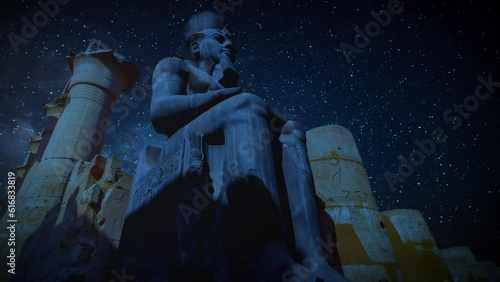 Ancient Egypt, Statue of Ramses. And Time Lapse Of The Milky Way.