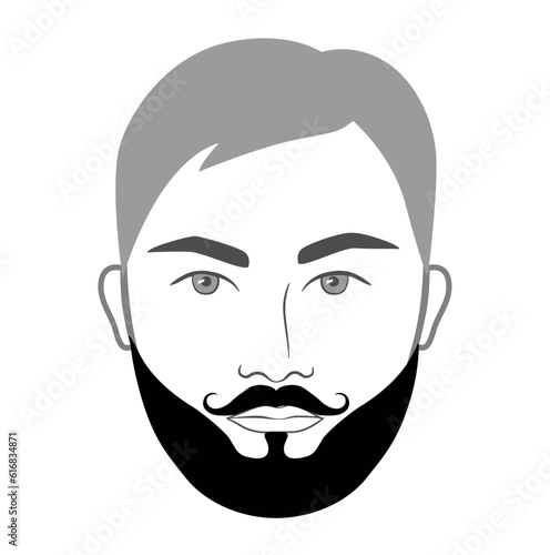 Verdi Beard style men in face illustration Facial hair Imperial mustache. Vector grey black portrait male Fashion template flat barber collection set. Stylish hairstyle isolated outline on white.
