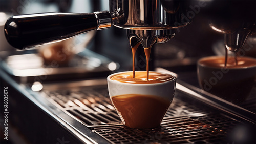 espresso pouring from coffee machine  generative ai