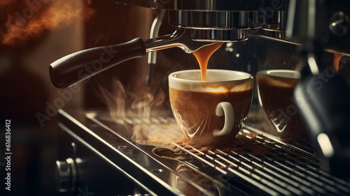 espresso pouring from coffee machine, generative ai