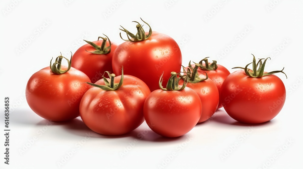 A stack of fresh tomatoes on a white background A stack of fresh tomatoes on a white background