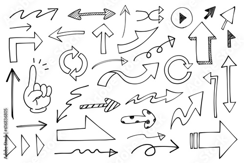Hand-drawn rough line drawing arrow set