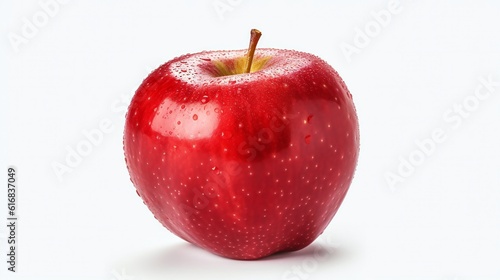 A bitten red apple on a white background