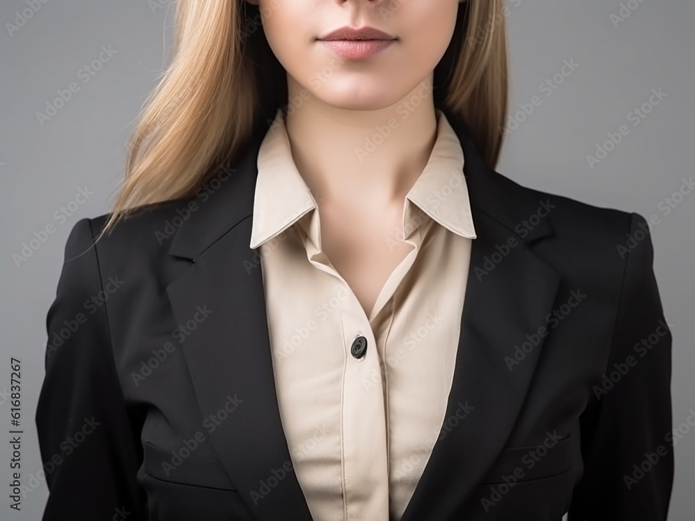 Upper body of a beautiful young female secretary, close-up. Generative AI Upper body of a beautiful young female secretary, close-up. Generative AI