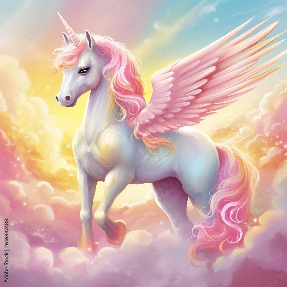 cute rainbow baby pegasus unicorn , magic horse , fantasy magic ,Generative AI 
