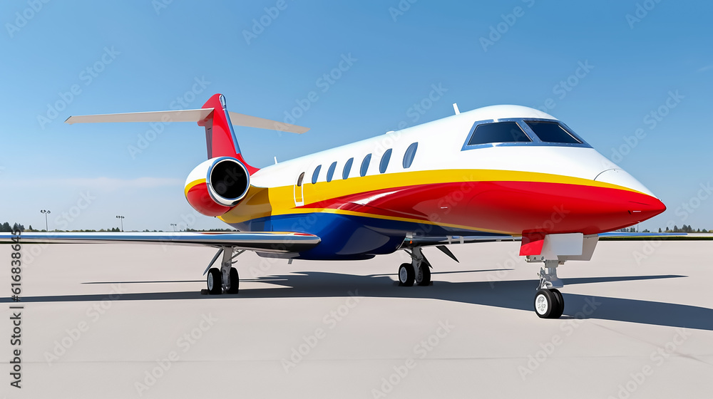 A colorful luxury private jet plane at the airport. Generative AI image. A colorful luxury private jet plane at the airport. Generative AI image.