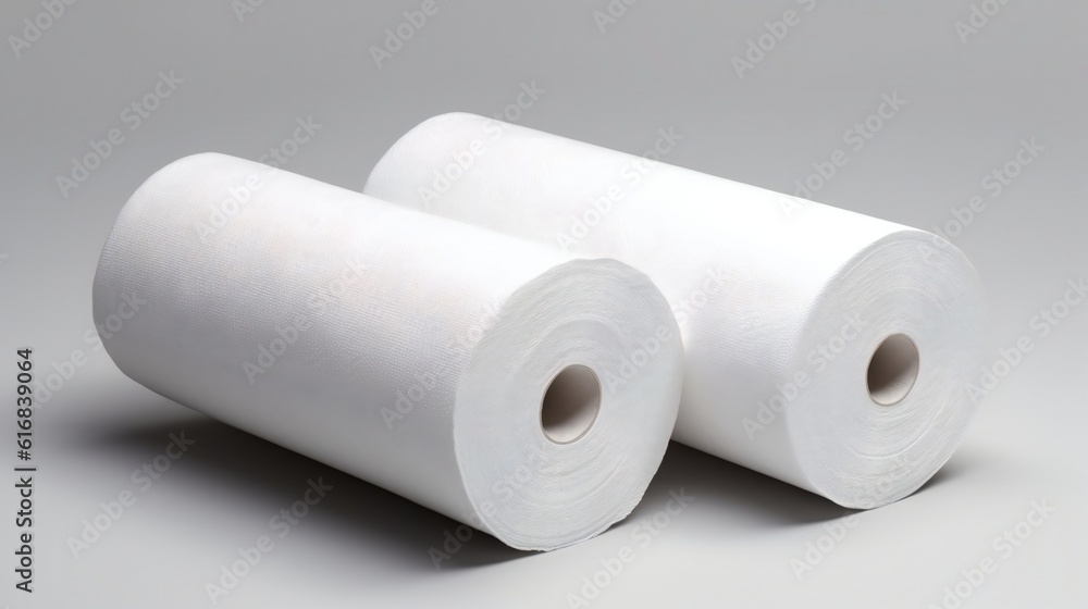 Fototapeta premium Two stacked white toilet paper rolls isolated on white background