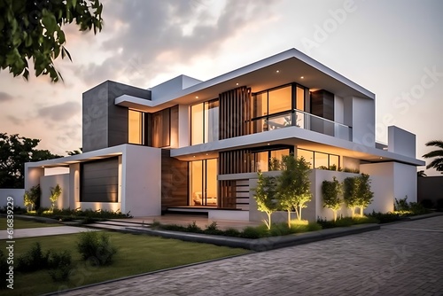 3d rendering of modern cozy house with pool and parking for sale or rent in luxurious style by the sea ai generated © Gorilla Studio