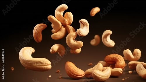 Cashews flying through the air in a chaotic motion