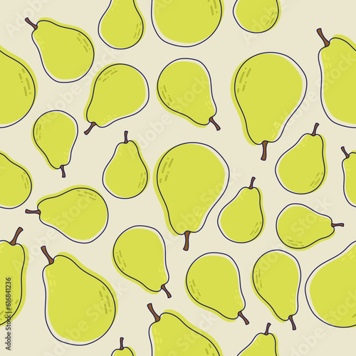 Seamless pattern with yellow pear. Fruit background. Vector print for fabric and wallpaper. Cartoon flat design. Vector illustration