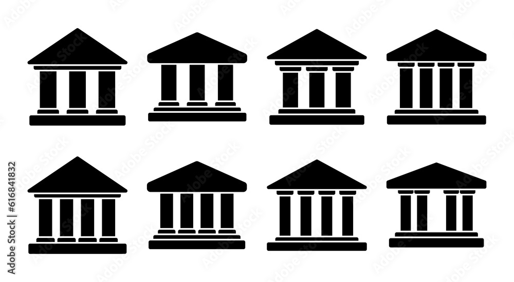 Bank icon set illustration. Bank sign and symbol, museum, university