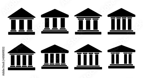 Bank icon set illustration. Bank sign and symbol, museum, university