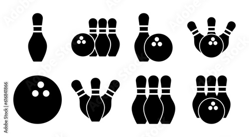 Bowling icon set illustration. bowling ball and pin sign and symbol.