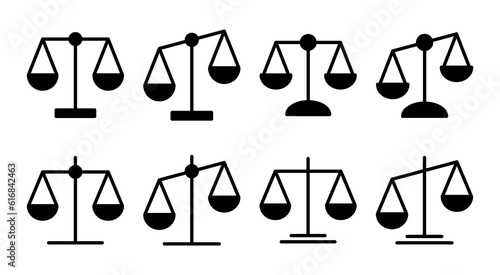 Scales icon set illustration. Law scale icon. Justice sign and symbol