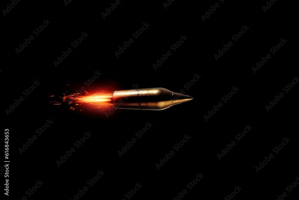 Bullet in flight after firing. Background with selective focus. AI generated, human enhanced Bullet in flight after firing. Background with selective focus. AI generated, human enhanced