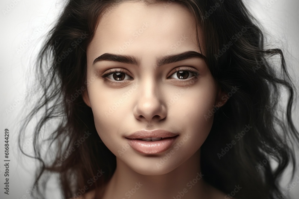 Portrait of a young woman with sad emotion on her face. AI generated, human enhanced Portrait of a young woman with sad emotion on her face. AI generated, human enhanced