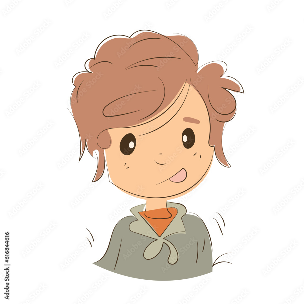 Diverse face of young boy, his emotions. Portrait with a positive facial expression. Hand drawn doodle sketch. Vector illustration for any design