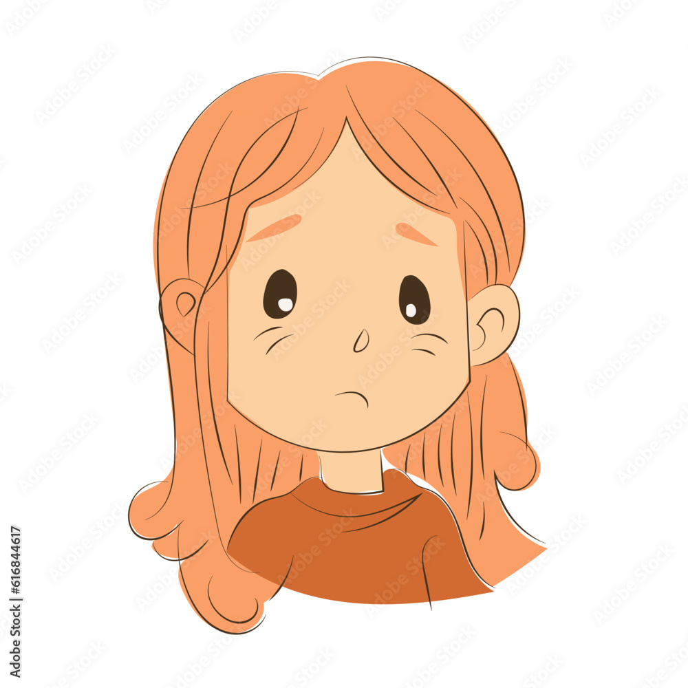 Diverse face of young girl, her emotions. Portrait with a positive facial expression. Hand drawn doodle sketch. Vector illustration for any design Diverse face of young girl, her emotions. Portrait with a positive facial expression. Hand drawn doodle sketch. Vector illustration for any design